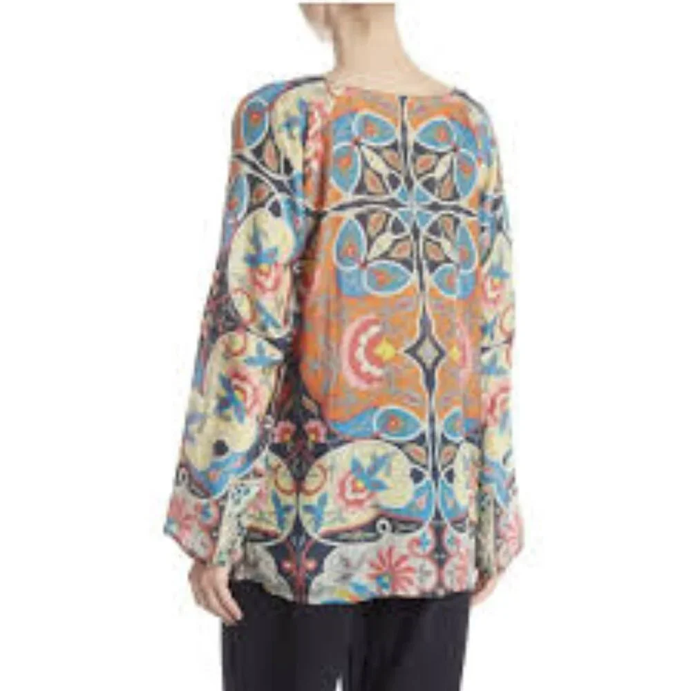 EUC: JOHNNY WAS Lentine Scarf Print Silk Blouse - Picture 3 of 9